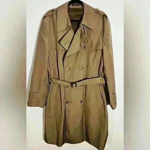 Vintage St Michael Mens Trench Coat Beige Tan Long Double Breasted Overcoat